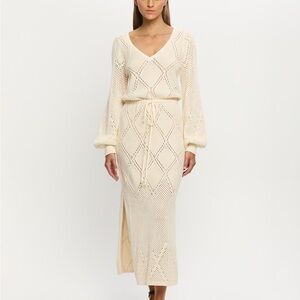 Kivari Samara Knit Dress Cream Maxi Side Slits Women's Size 6 EUC